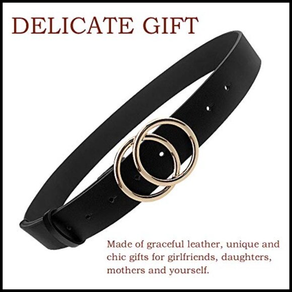 Women\'s PU Leather Belt Double O Ring Soft Faux Leather Waist Belt main image 7